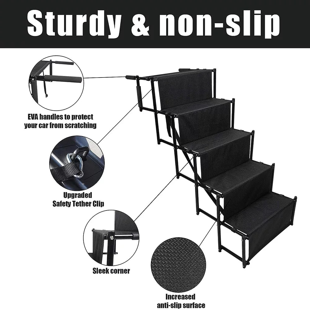 Foldable High Beds,Trucks,SUV,Car Pet Stairs,Lightweight Frame for Ramp,Metal Nonslip Portable 4 Sunb Stairs Steps