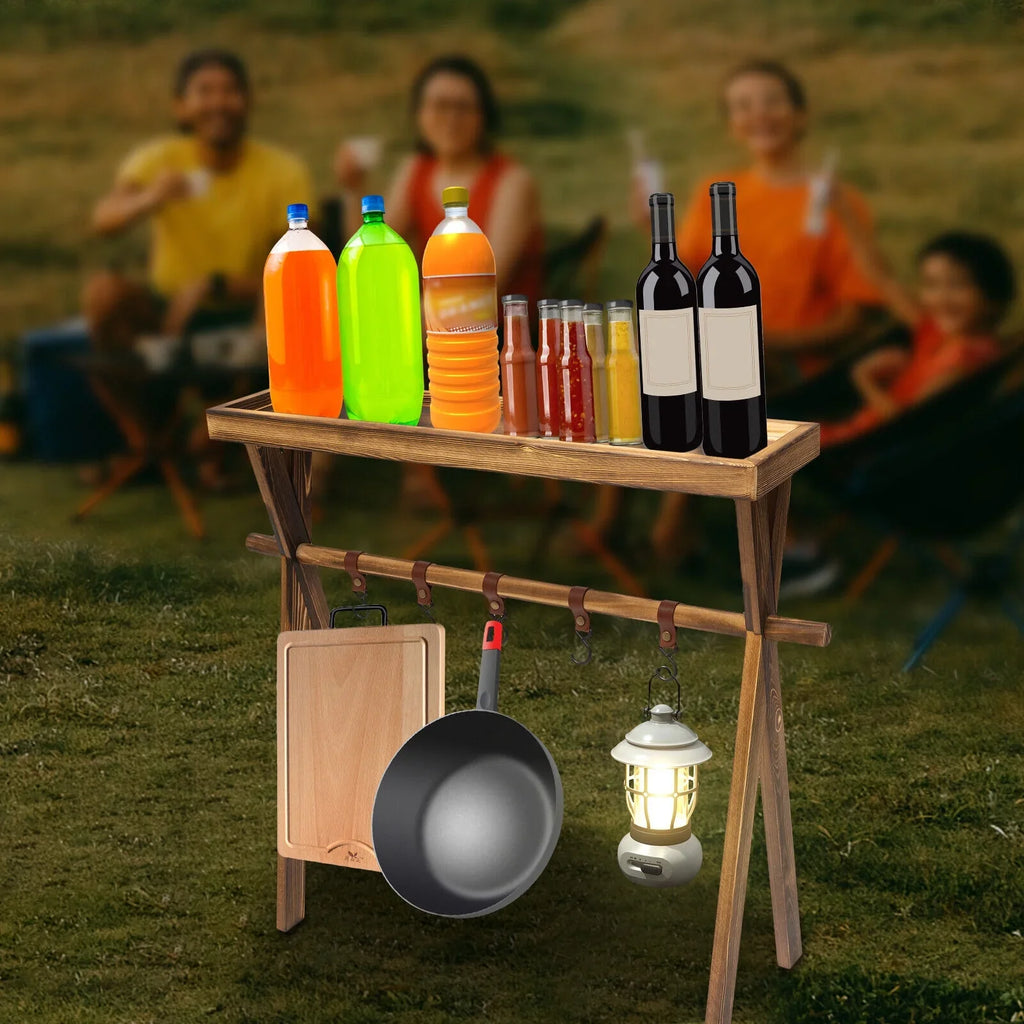 Miumaeov Portable Wooden for Shelf Picnic, Rack Table Grill Rack exterior Storage BBQ Picnic Camping,