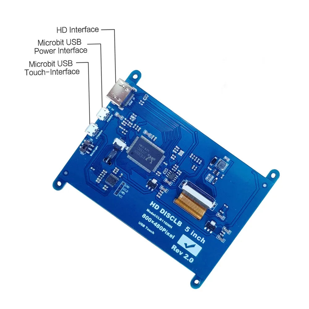 moobody Display Small USB Raspberry 5 Inch with Compatible Capacitive Interface Resolution 800*480 Portable Pi with Tool Touchscreen