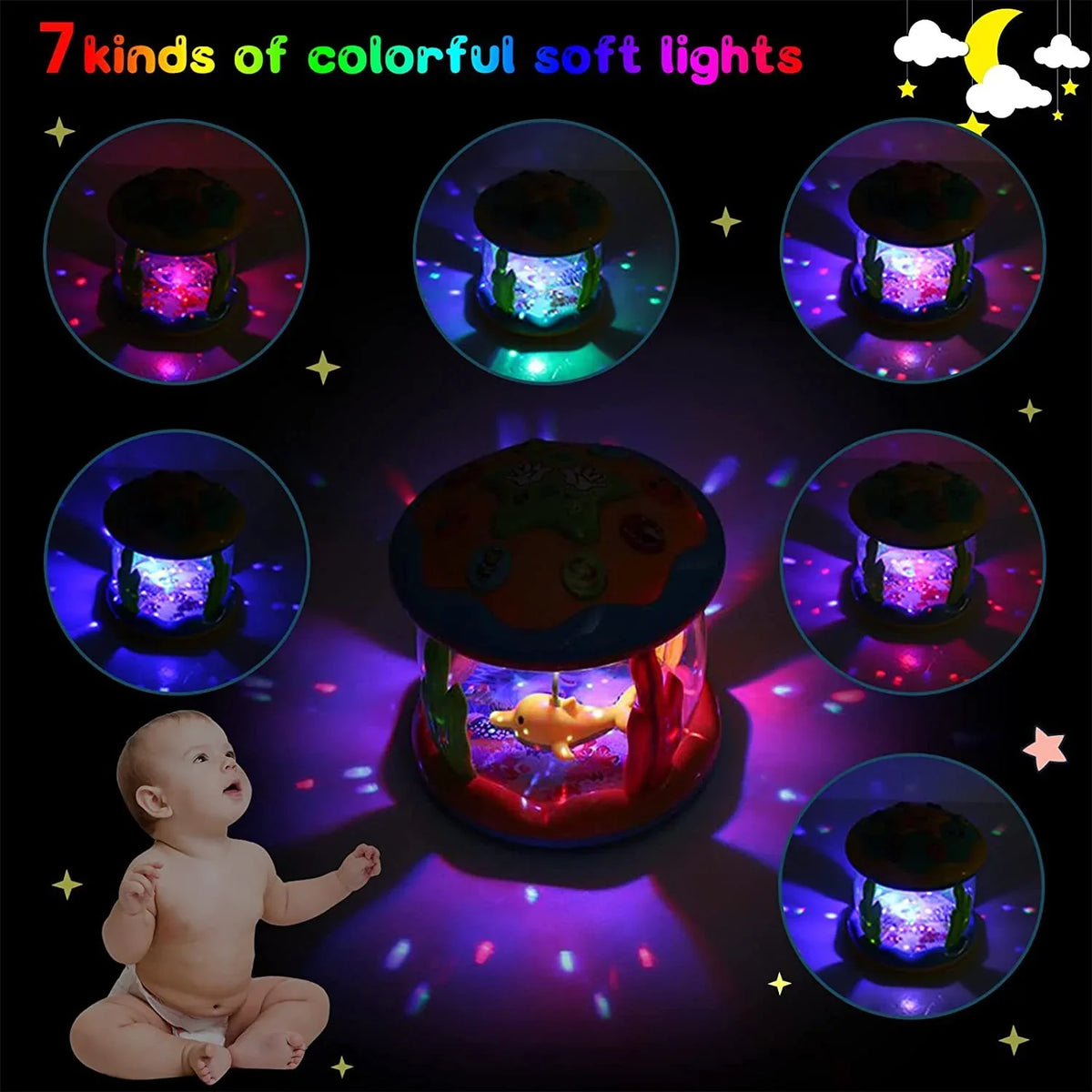 12-24 Boys 3 Toys Time Light Toys Old Tummy Toddlers 1 Projector for Months Gifts Months, Infant Musical Baby Learning Ocean Up Girls Crawling Year Baby for Toys Toys 6-12 2
