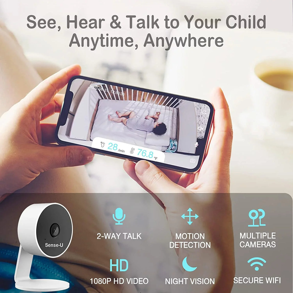Smart High/Low with Audio, Baby Sense-U Monitor Motion, Video Vision, Temperatures, 2-Way Monitor Abdominal Range Night Movement, You Detected 3+Camera, Baby No That Notifies Long for Rollover, Talk,