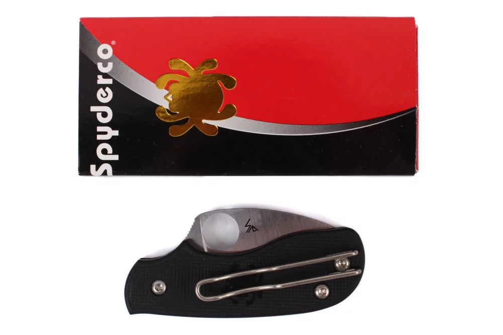 BLACK N690CO SQUEAK SPYDERCO 2" CLIP SS POINT BLADE FOLDER FRN PLAIN