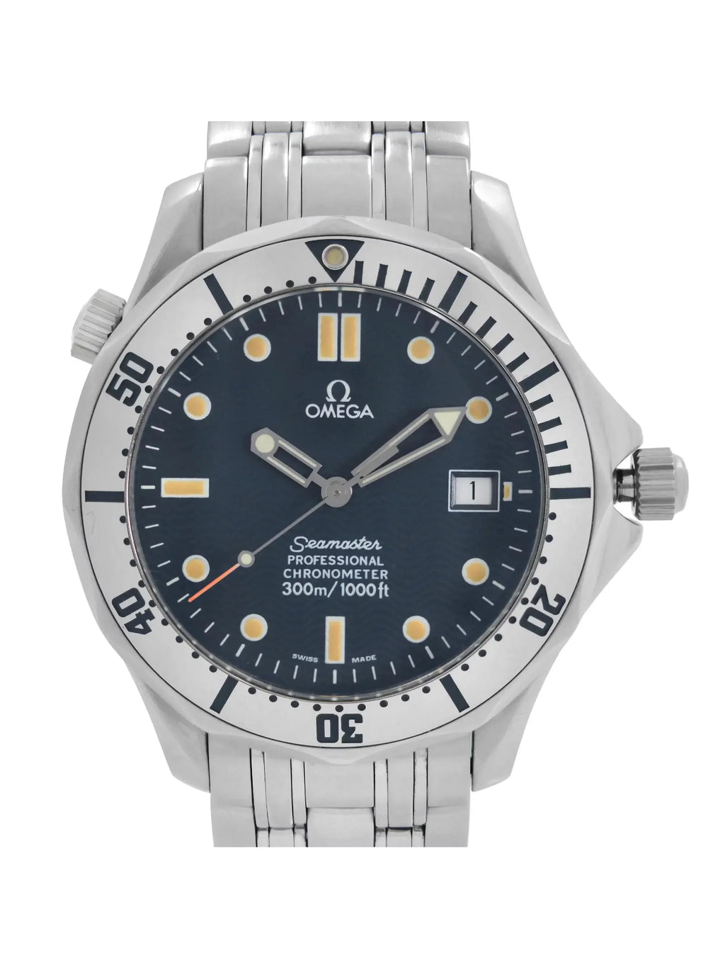 Seamaster Watch Steel Omega 41mm Wave Diver Blue Dial Automatic Men 300m 2532.80