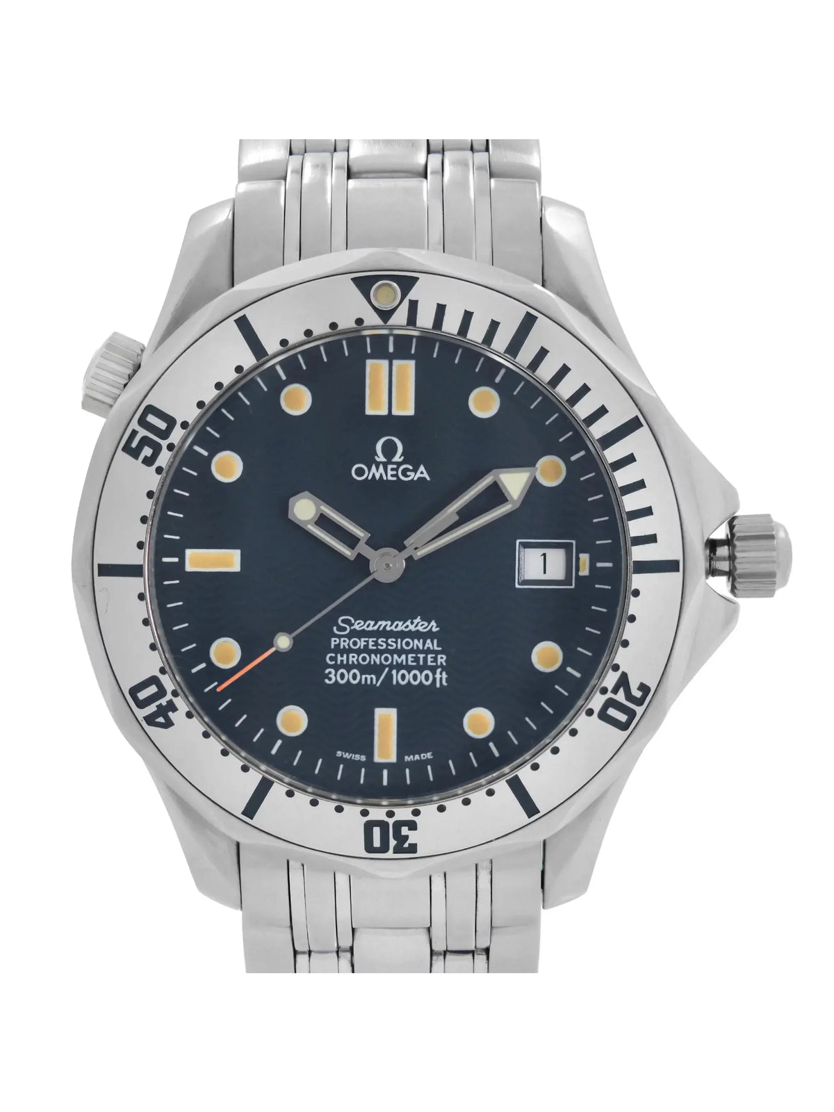 Seamaster Watch Steel Omega 41mm Wave Diver Blue Dial Automatic Men 300m 2532.80