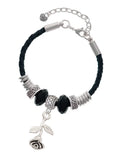 Delight Stemmed Jewelry Bracelet, Leather Godmother Knot Bead Extender 7"+2" Rose Celtic Silvertone