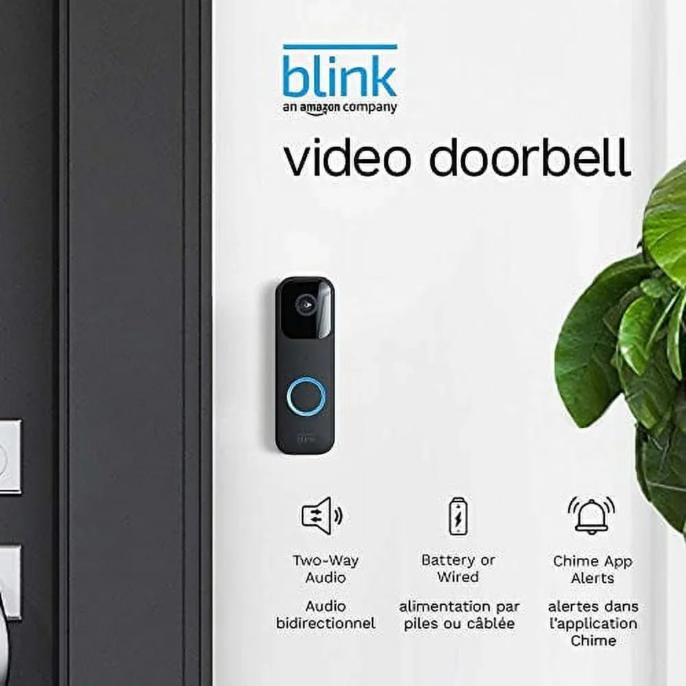 Blink — | or and Introducing HD wired alerts video, Video (Black) + wire-free 2 Two-way and motion Doorbell audio, Module app Alexa enabled chime Sync