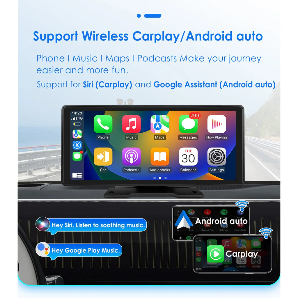 Bluetooth Head Unit Mirror 360° Link Carplay 10.26" Radio Navigation Player Stereo Touchscreen Android Auto FM GPS Car Adjustable