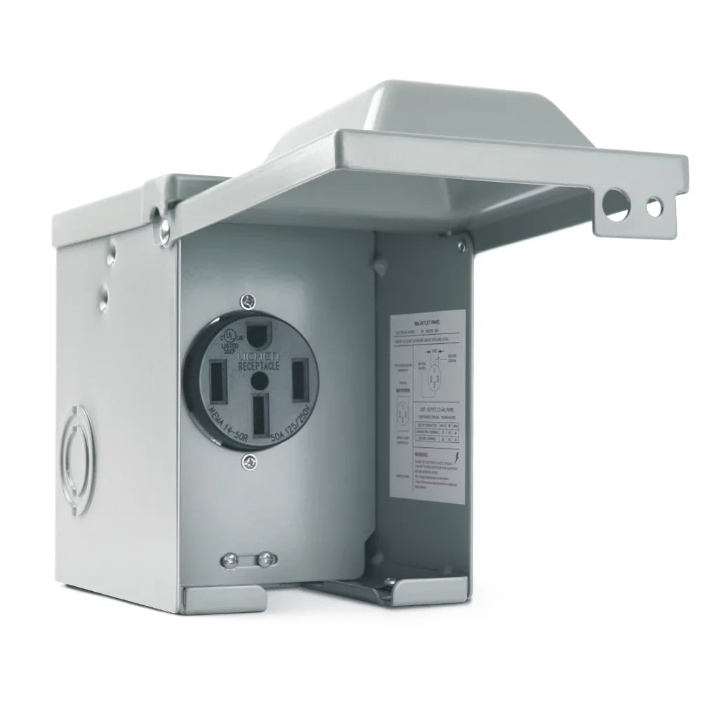 for RV MICTUNING Camper Lockable RV Outlet Amp RV Box Trailer Motorhome Travel Power 14-50R Electrical NEMA Weatherproof exterior 125/250V, Panel Power Receptacle Gray 50 Box Enclosed Plug,