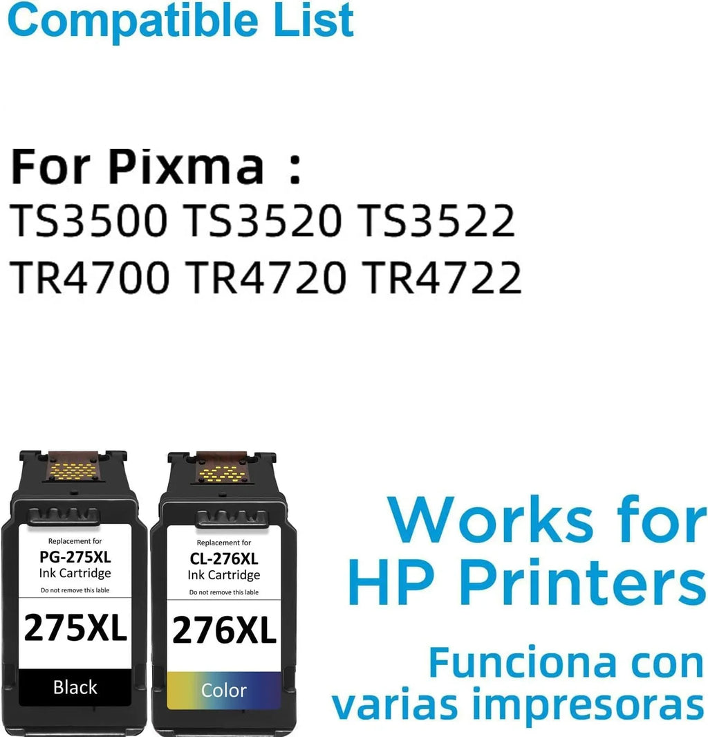 275XL Ink Printers(1Black and Multi Yield Replacement TR4722 TR4700 276 275 Color) for Canon PIXMA Pack CL-276,High TR4720 TS3522 for TS3500 TS3520 276XL 1 Ink for Canon PG-275 Cartridge Compatible