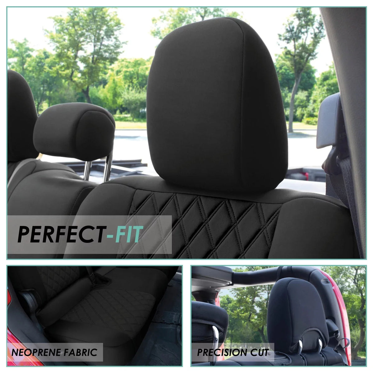with Fit Seat Set Rear Group FH Freshener Air for Neoprene Car Custom Covers 2020-2024 Jeep Gladiator, Black