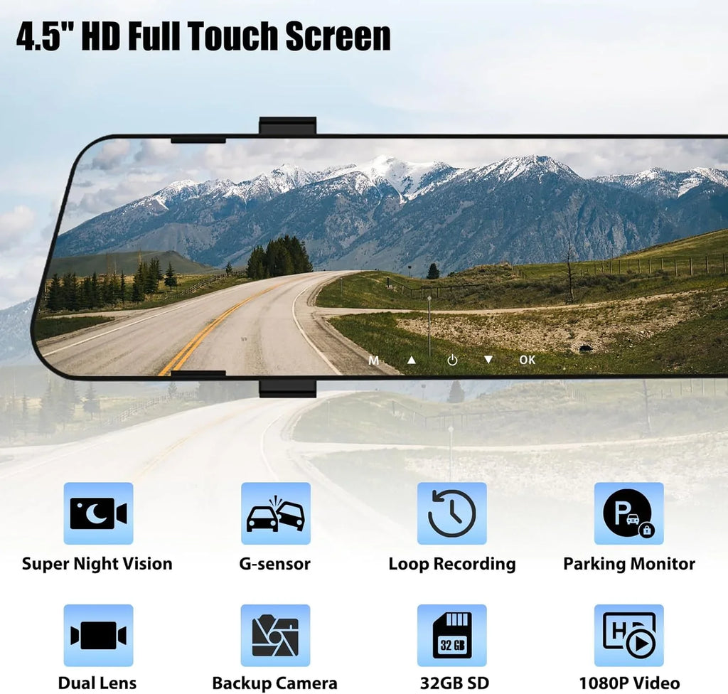 Vision,Parking Cam Night for View Rear Dual View Front 1080P Dash Mirror Mirror Rear and Cars,4.5" Cameras,Super