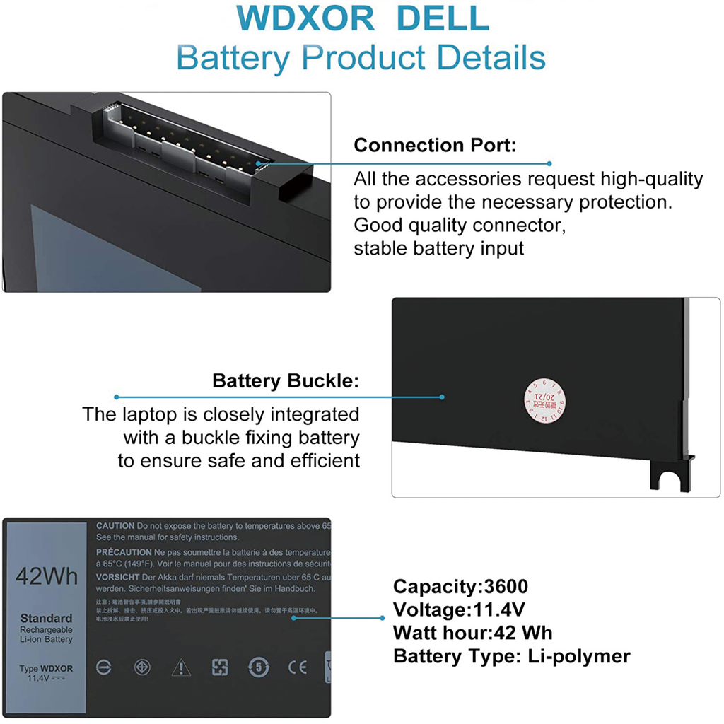 P69G Inspiron WDX0R 13 P75F Battery 5368 5567 5568 7368 7569 For WDXOR 15