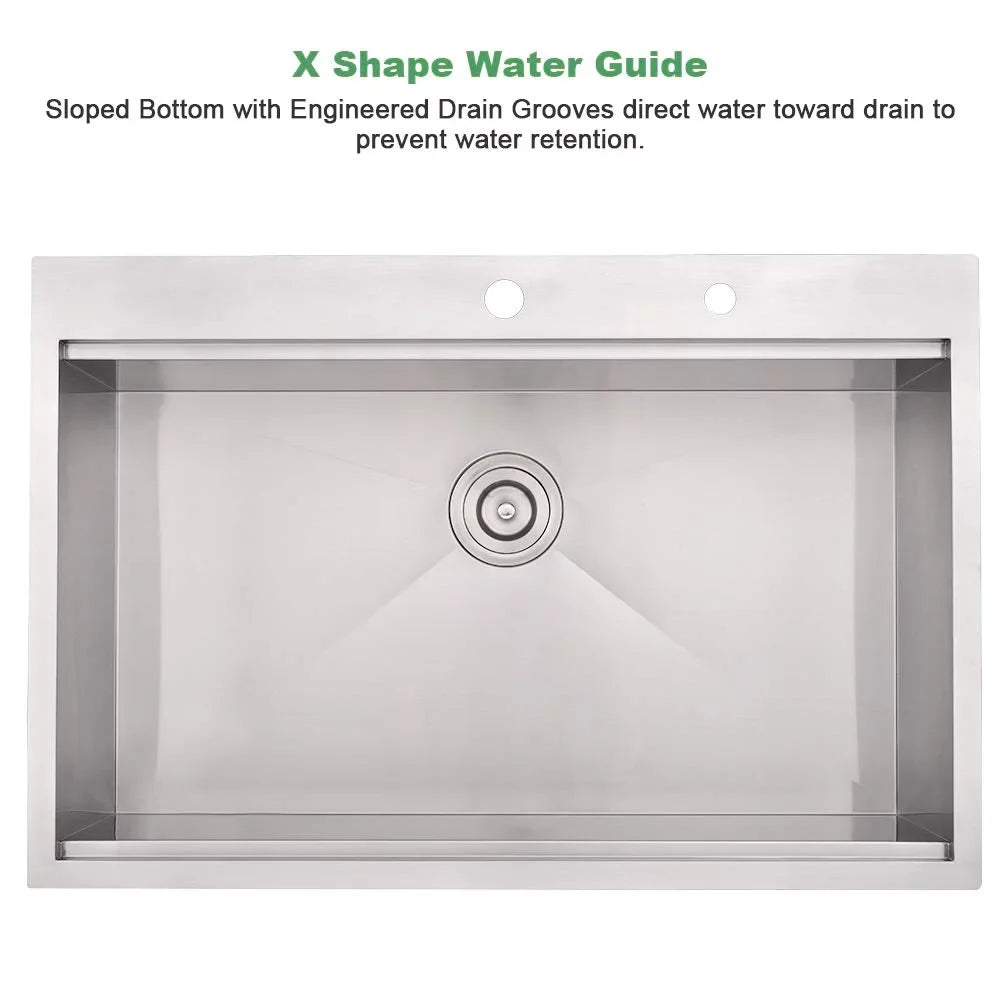 Bowl Drop-In 30'' Steel Single Holes Kitchen Sink with Stainless PROOX Faucet 2
