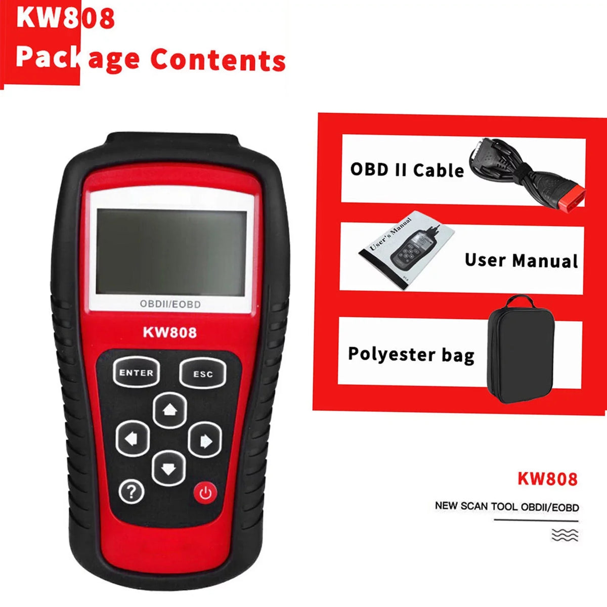 Friendly for User DIY Auto Scanner Decoder Detection / and Diagnostic OBDII Cars Code Reader Scanner Maintenance EOBD KW808 Automotive Car