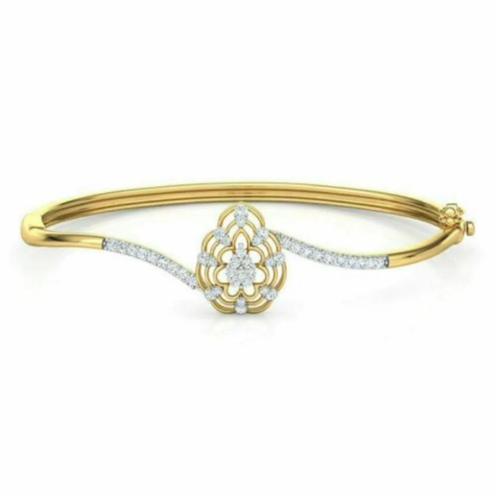 Bangle Women Bracelet 14K Diamond Cut Yellow for Real Gold K/L 0.66CT Special for Round event SI2