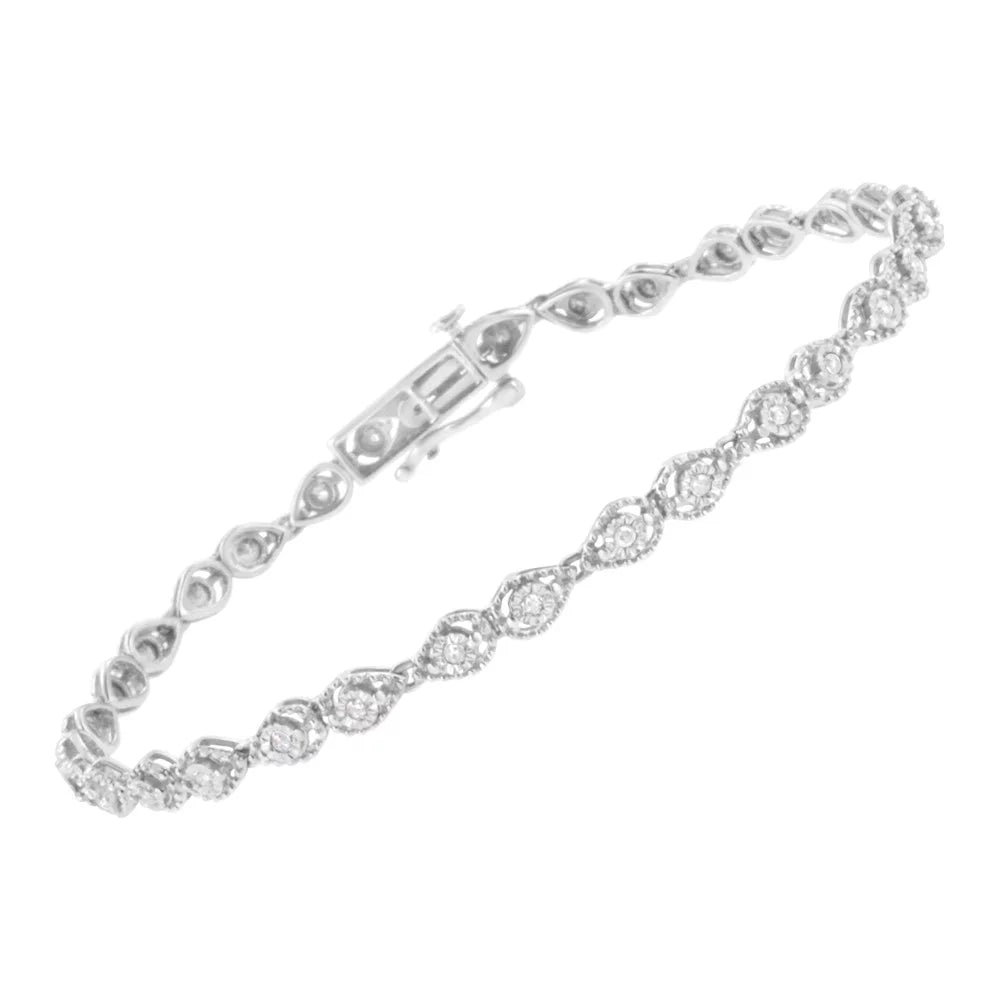 Clarity) - Miracle-Set Sterling Pear I3 7.25" Diamond .925 Silver Color, Shaped cttw 1/2 Bracelet Link (I-J