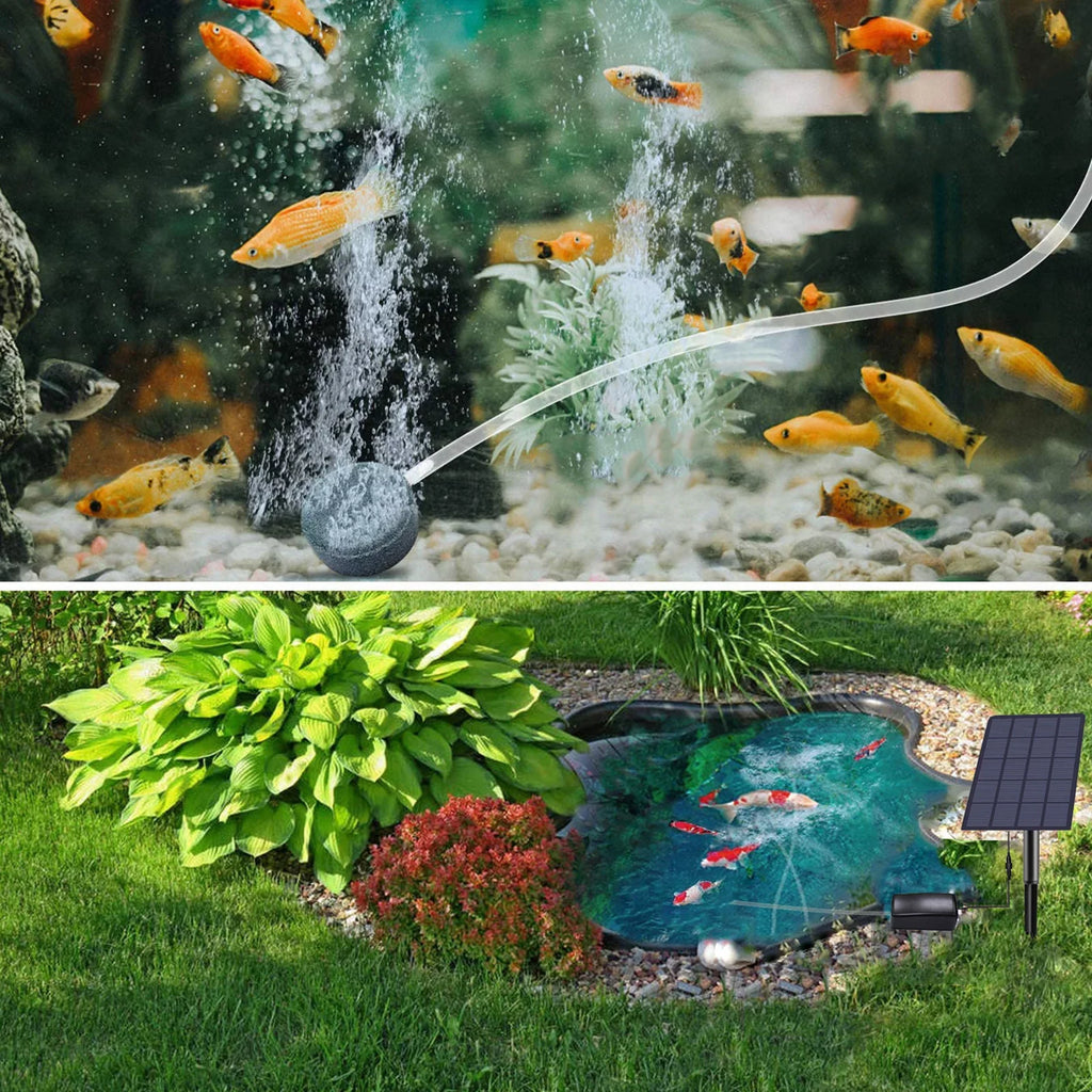 Oxygenator Fish Fishing Pump Pond Aerator Bubble Oxygen Pump with Garden Solar Aerator Plug-in Stones Pipe 2W for Aquarium moobody Oxygen Air Fish Pool Air
