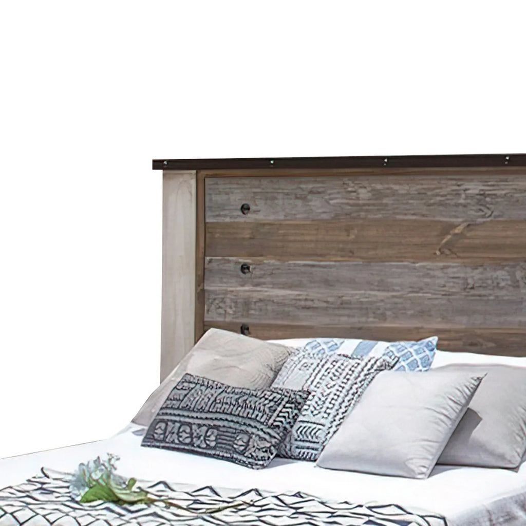 Wood Round Bed, Multicolor Brown Fena Benjara King Nailheads, dimension Black Distressed