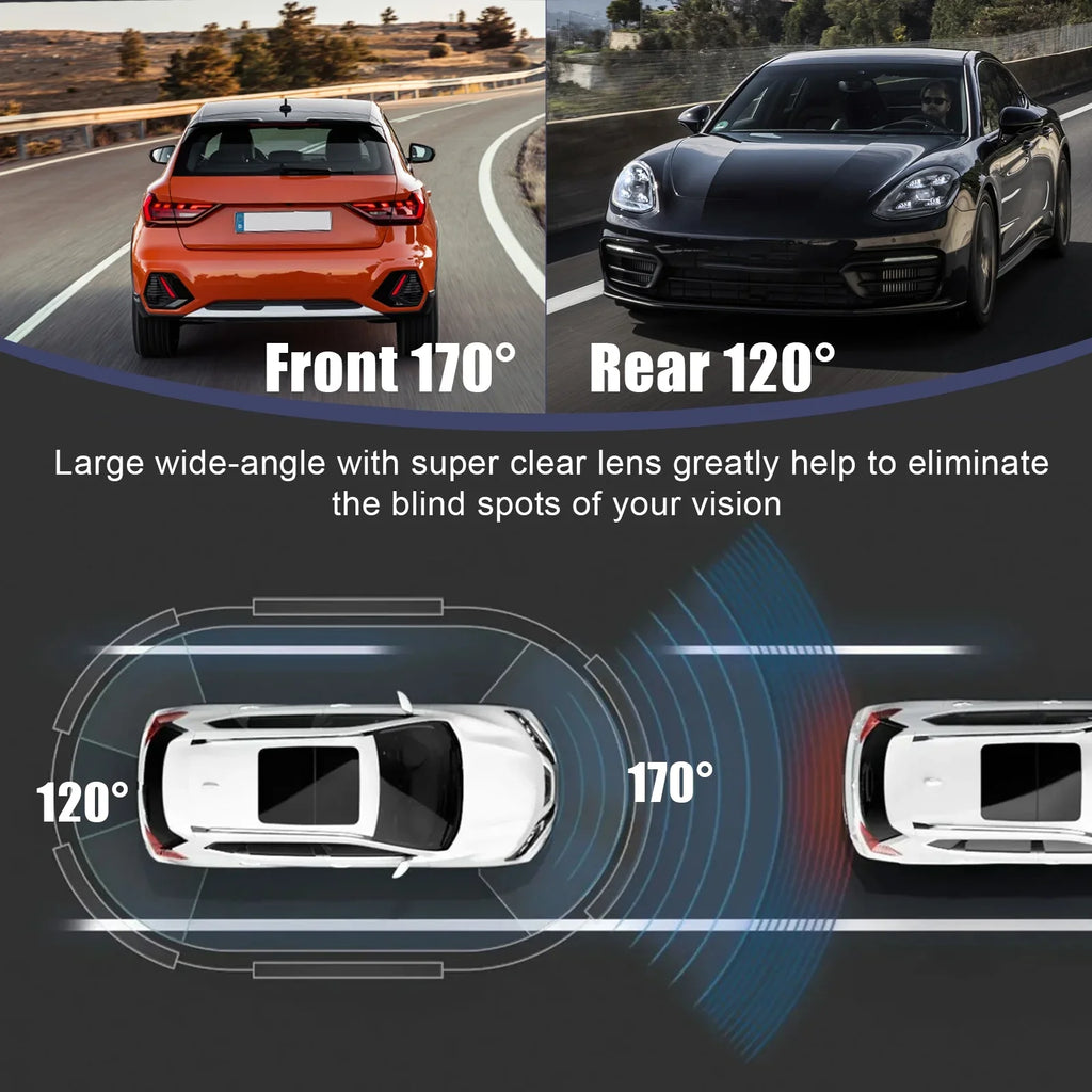 170° FHD Front Cam Camera - Screen LCD Blue) Wide Driving Touch Angle, Dash Rear Inch DVR 4 Recorder and 1080P (Sky Car G-Sensor,
