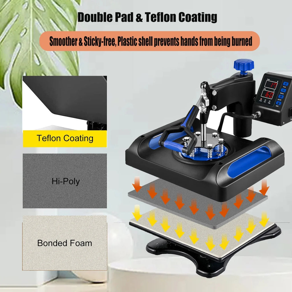 15 x Swing 15 1, Vinyl Printer Away Digital T-Shirts, Press 360 Pillow, Printer, Transfer Banner Printing, Blue Machine Bag, Sublimation Canvas Control LCD Heat for 8 Inches in Precise Transfer