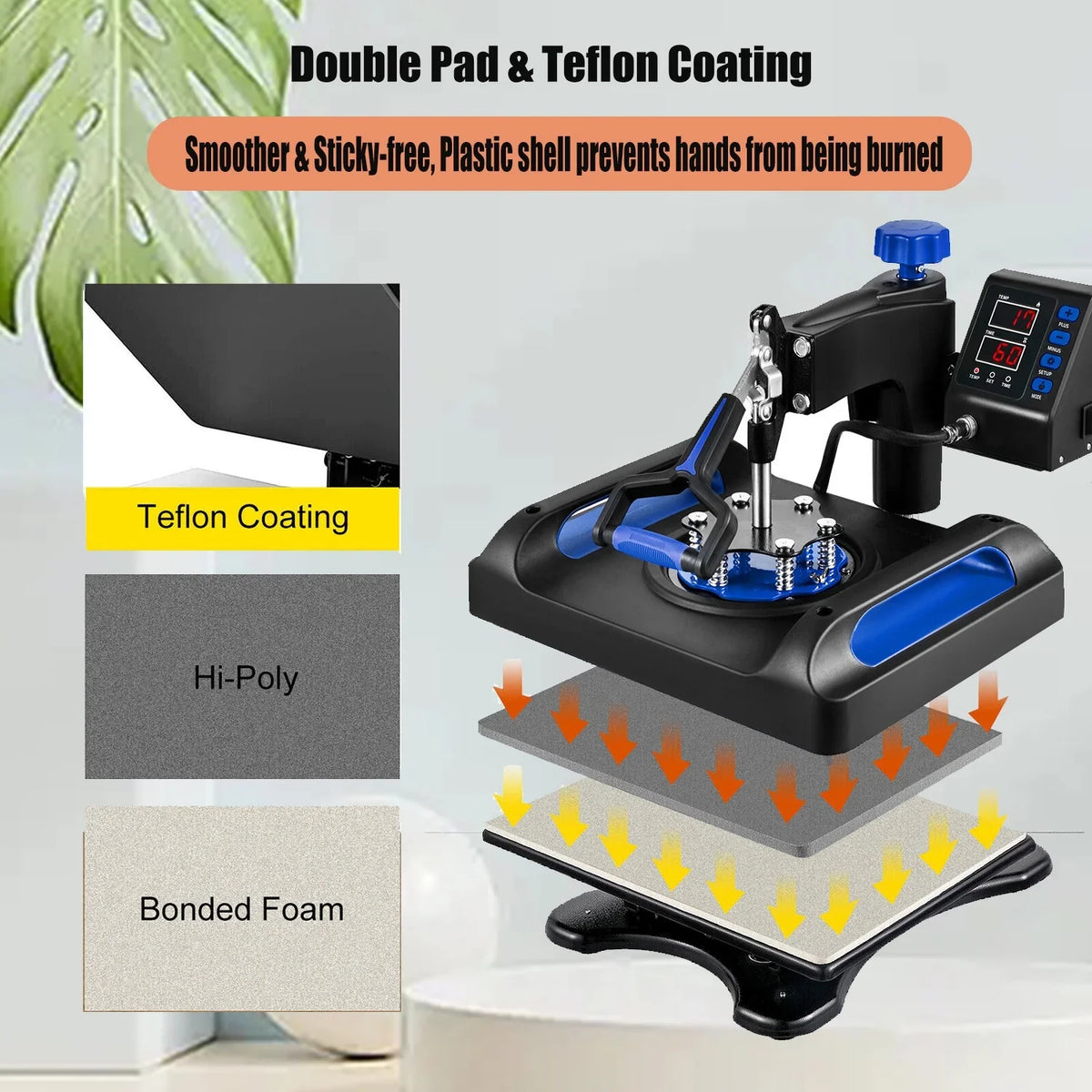 15 x Swing 15 1, Vinyl Printer Away Digital T-Shirts, Press 360 Pillow, Printer, Transfer Banner Printing, Blue Machine Bag, Sublimation Canvas Control LCD Heat for 8 Inches in Precise Transfer