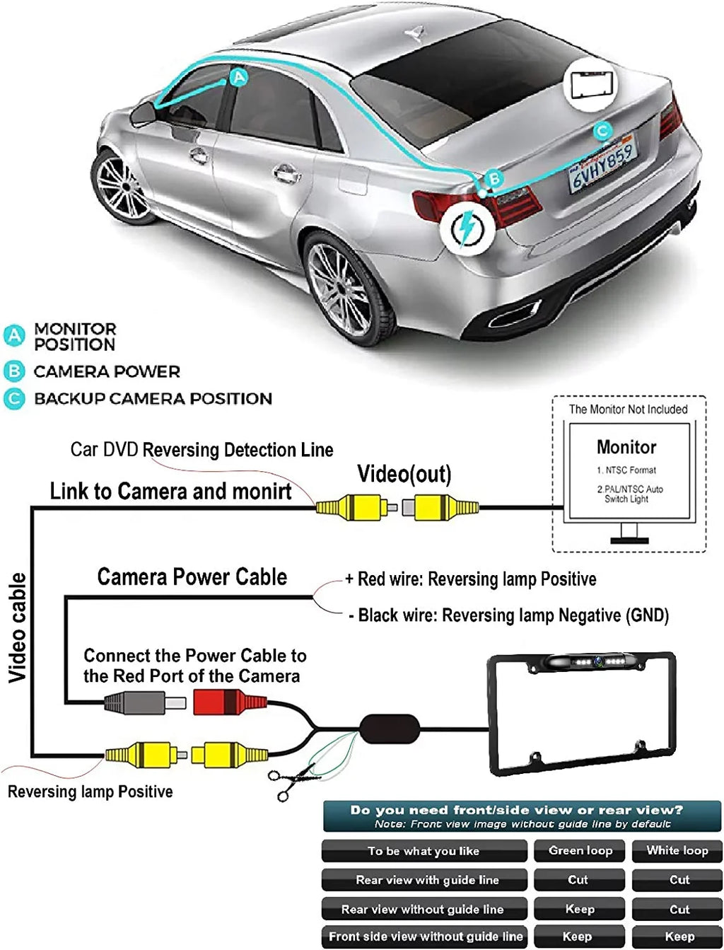 Waterproof DNX773S Plate License for DNX-773S Backup Kenwood Black Rearview Camera