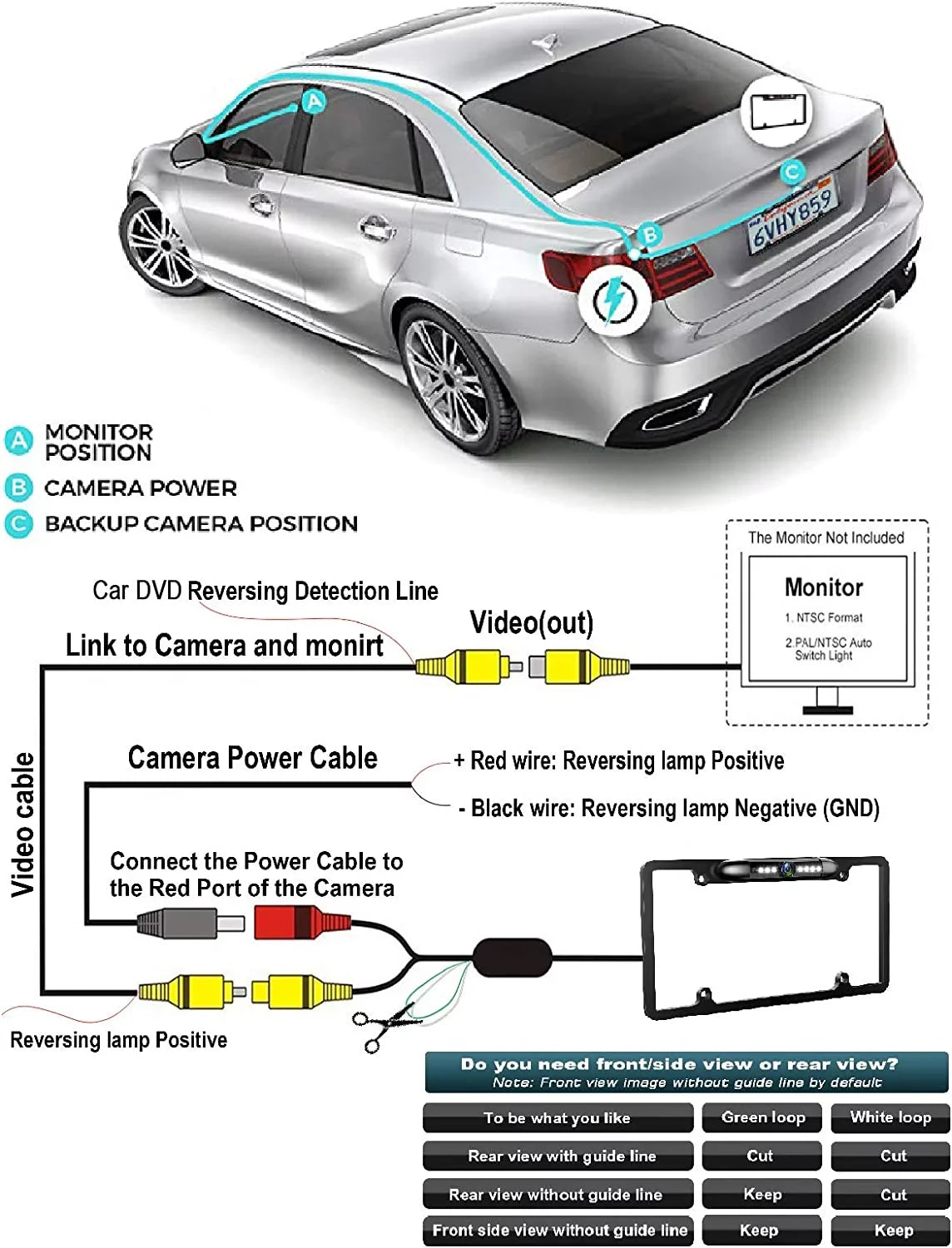 Waterproof DNX773S Plate License for DNX-773S Backup Kenwood Black Rearview Camera