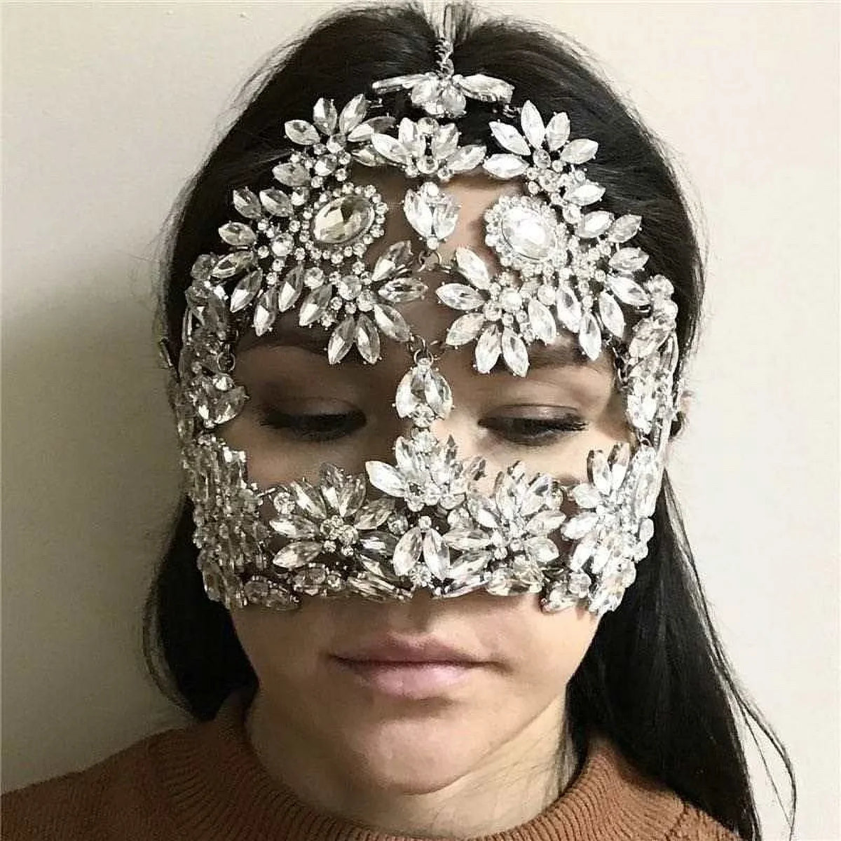 Masks Halloween Women Mask Crystal Masquerade Mask Face for Rhinestone Face Chain