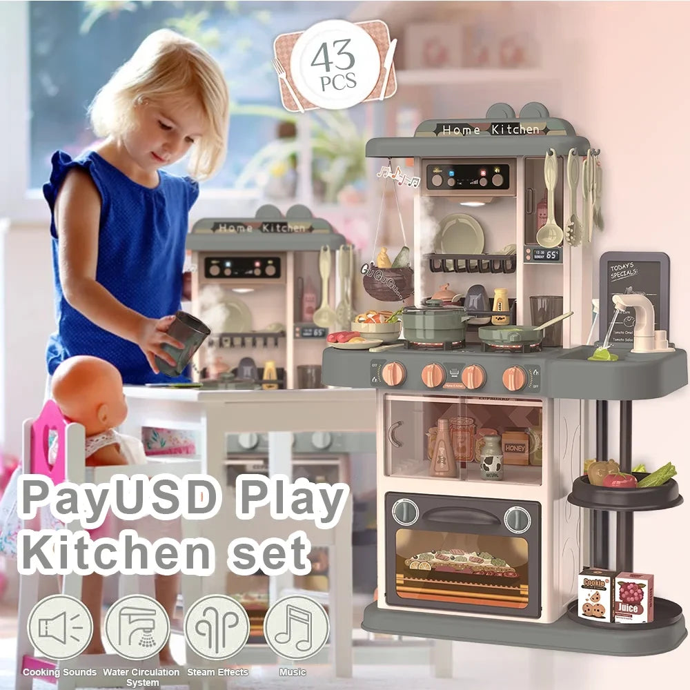 Toys Birthday, Play Set Boys for of Kitchen Lights Toy Spray Pcs Toddlers Pretend PayUSD with 28.3" and Kitchen Playset Sounds Christmas Realistic Play Green Girls Kids Kids 43 for Simulation with