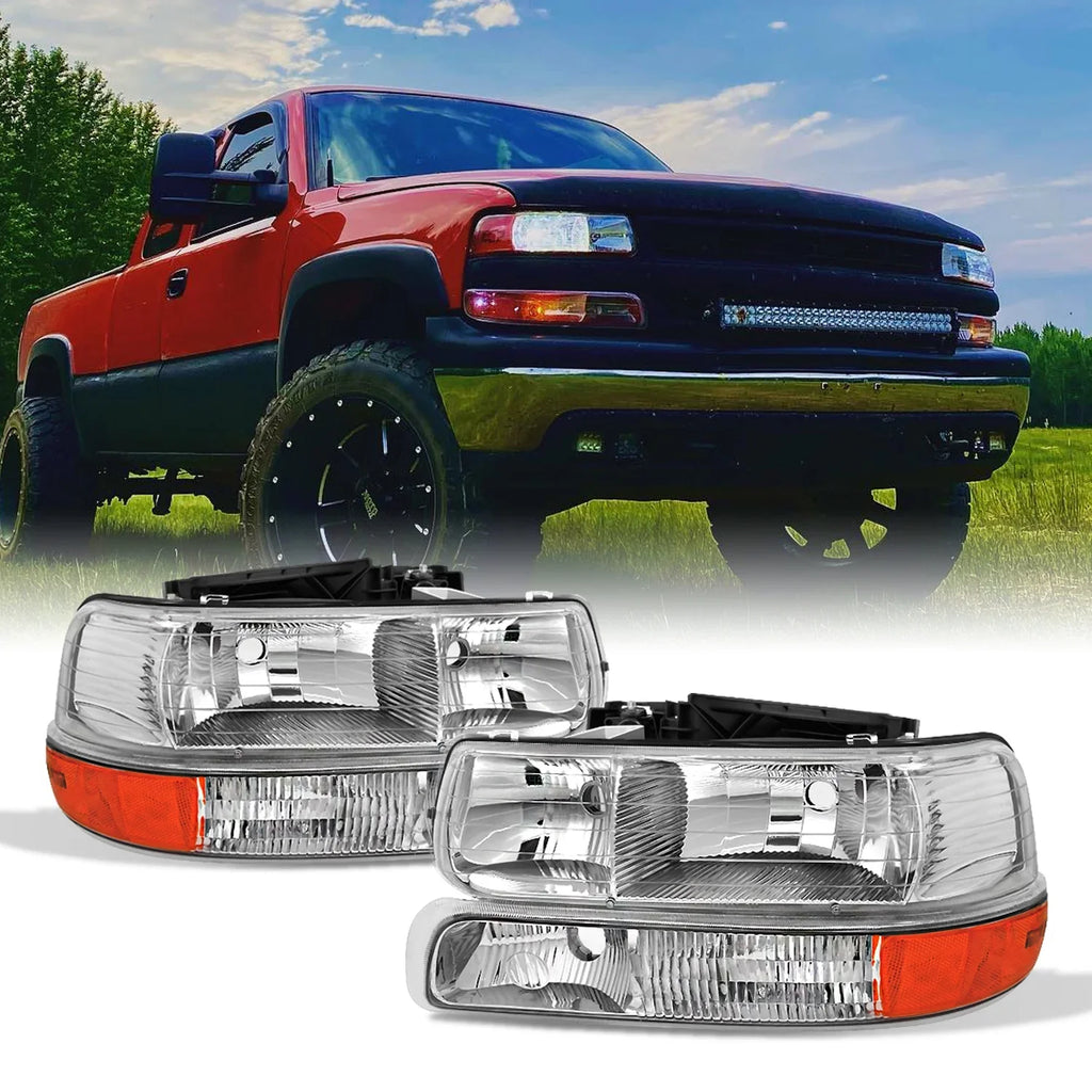 With For Headlights Pair | Tahoe 00-06 Replacement Bumper - | Lights 99-02 Corner Set Silverado AKKON Chevy Suburban Clear