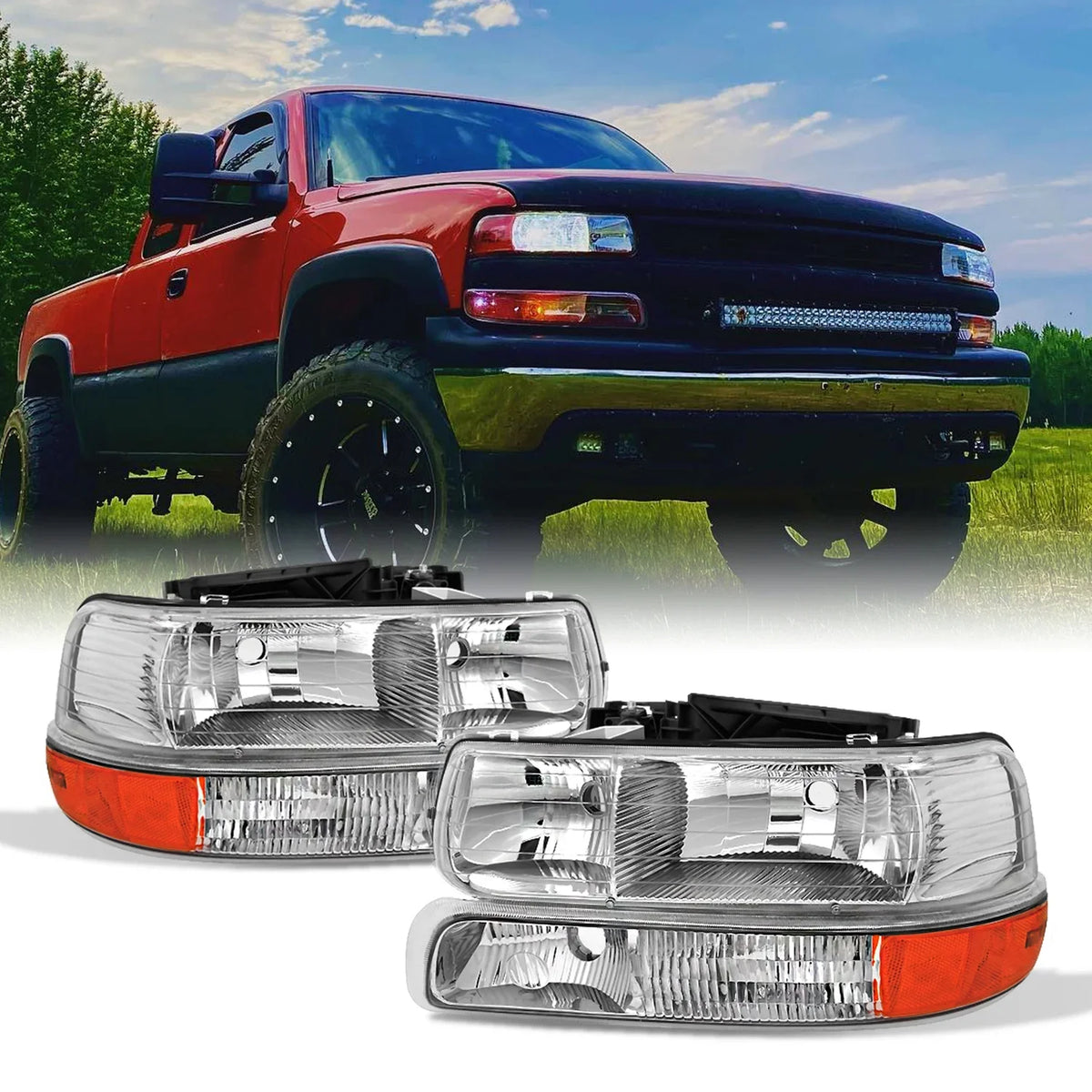 With For Headlights Pair | Tahoe 00-06 Replacement Bumper - | Lights 99-02 Corner Set Silverado AKKON Chevy Suburban Clear