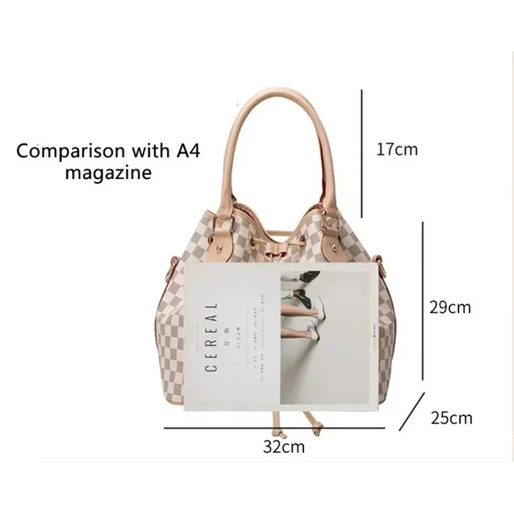 Handbags Vegan Shoulder for PU Checkered - Bag Tote Large Leather Women