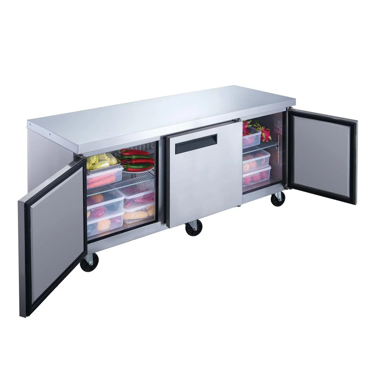 in Stainless Steel 3-Door Undercounter Commercial DUC72R Refrigerator