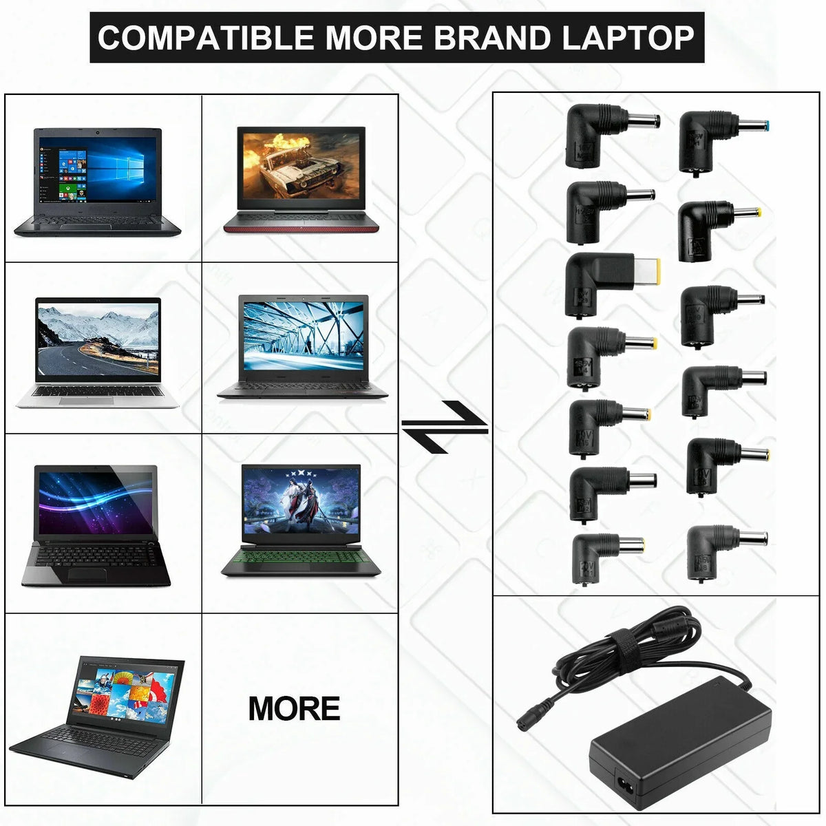 '+ Adapter Laptop For Tips HP 40W/45W/65W/90W Lenovo Charger Asus 13 Acer AC