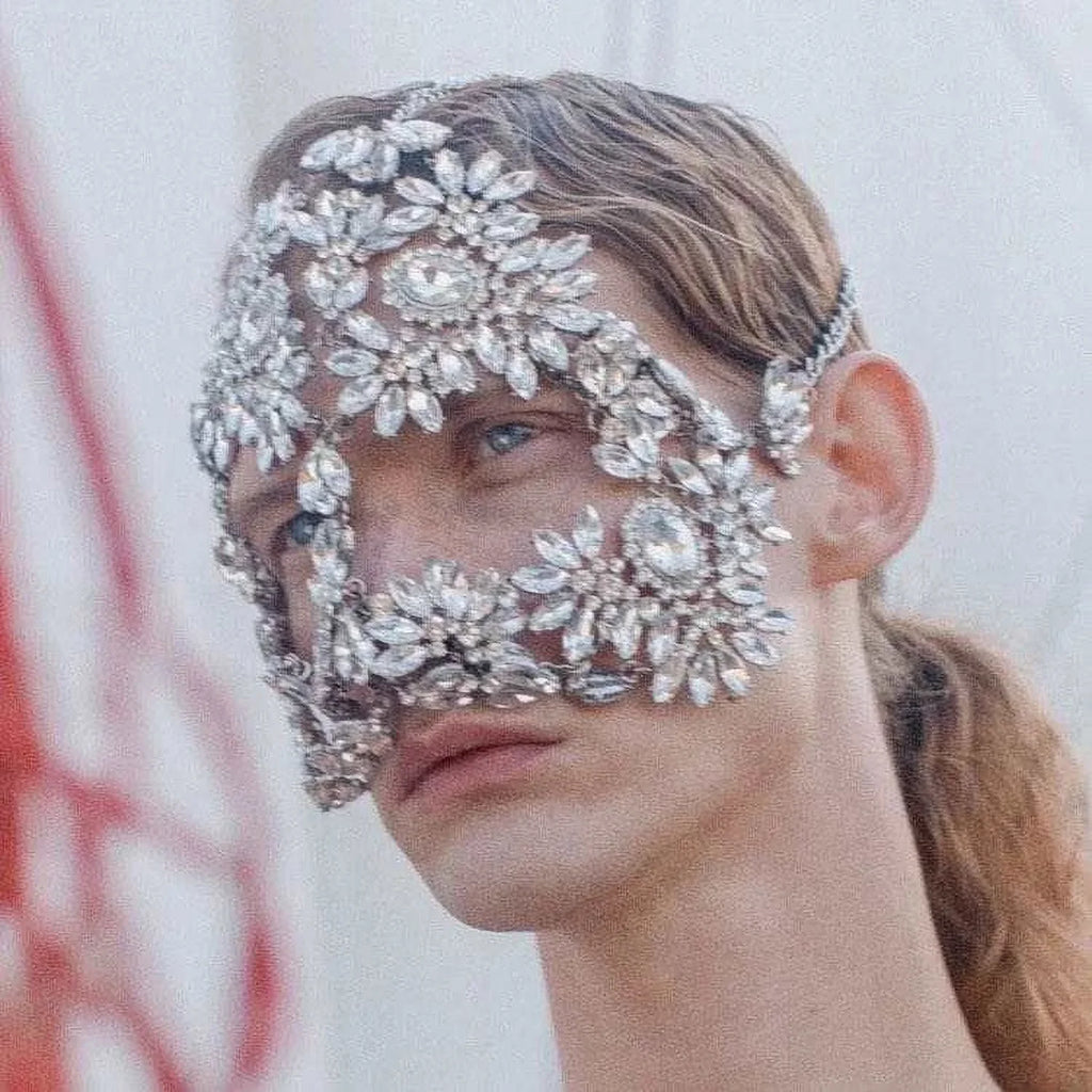 Masks Halloween Women Mask Crystal Masquerade Mask Face for Rhinestone Face Chain