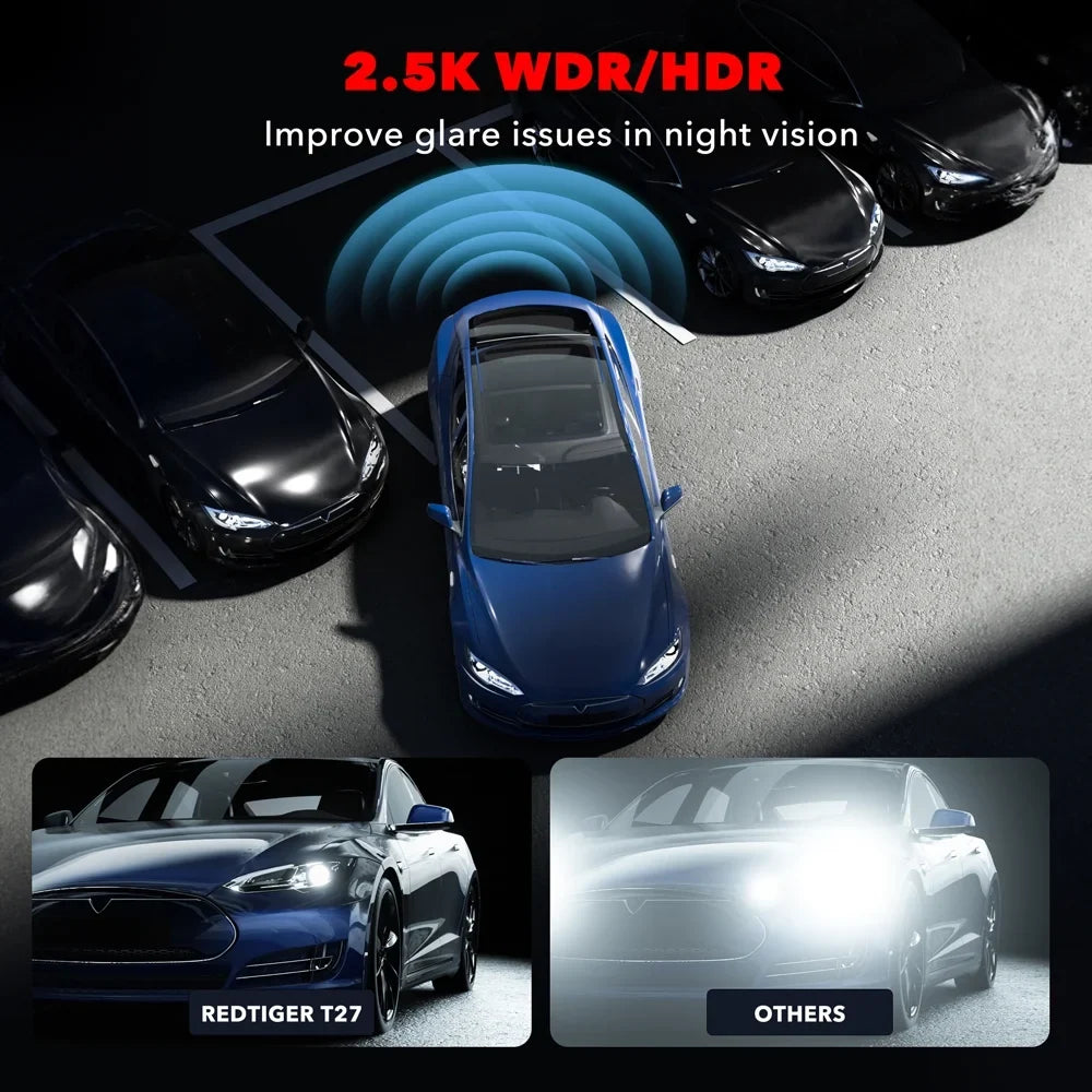 Card Camera for 32GB 2.5K GPS 4K Camera Rearview Dash , Mirror Front Full View Screen Cars, and Touch with 11" Rear Cam, Dash Dash Vision REDTIGER UHD Mirror Night Rear Free