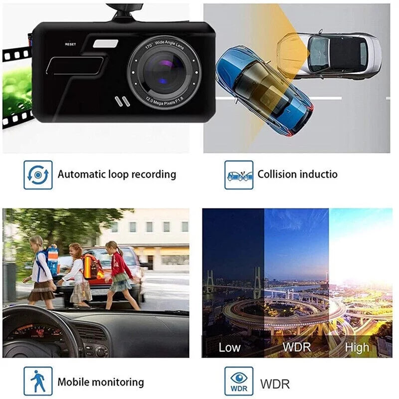 Parking Car Motion Front Dual Monitoring and Rear Dash 1080P Camera 4" Screen DVR Detection Recorder Xhy Video Driving Touch Cam and G-Sensor, Lens HD
