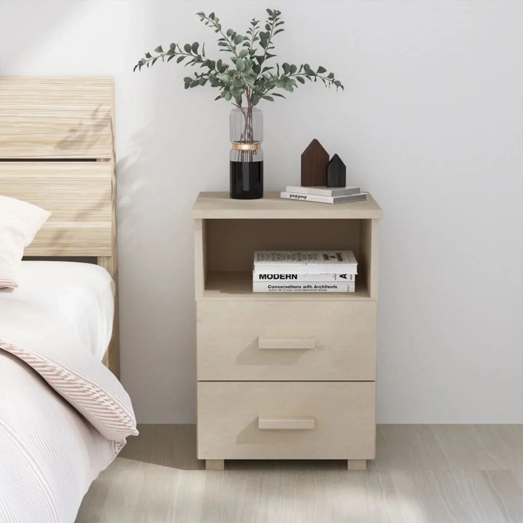HAMAR Bedside Brown Solid Pine Wood Cabinet 15.7"x13.8"x24.4" Htovila Honey