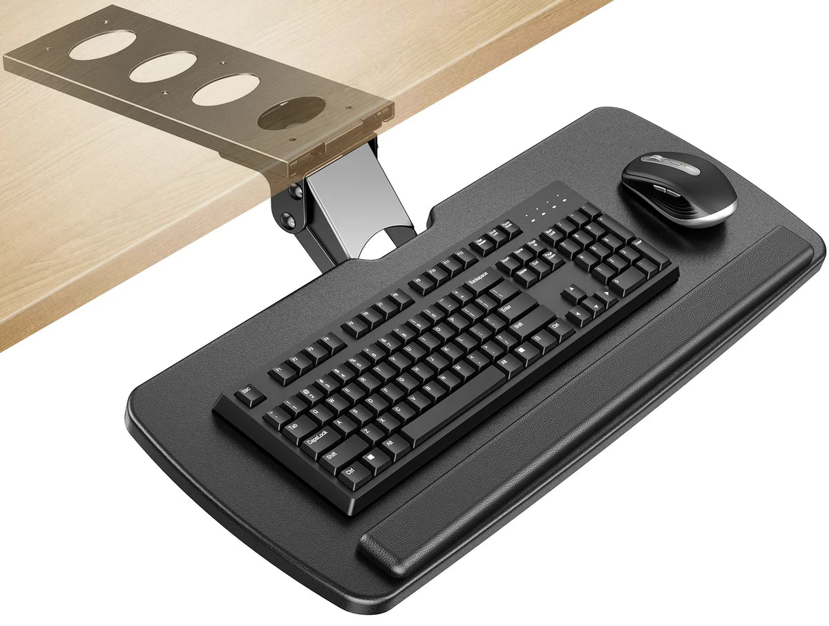 Tray,25" Adjustable, & Keyboard Black Sliding x Mouse 9.8"