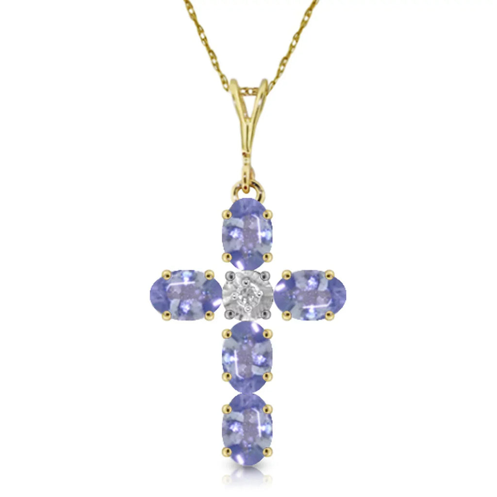 1.75 Cross Gold CTW Diamond Tanzanite Natural 14K Solid Necklace
