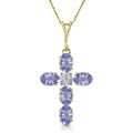 1.75 Cross Gold CTW Diamond Tanzanite Natural 14K Solid Necklace