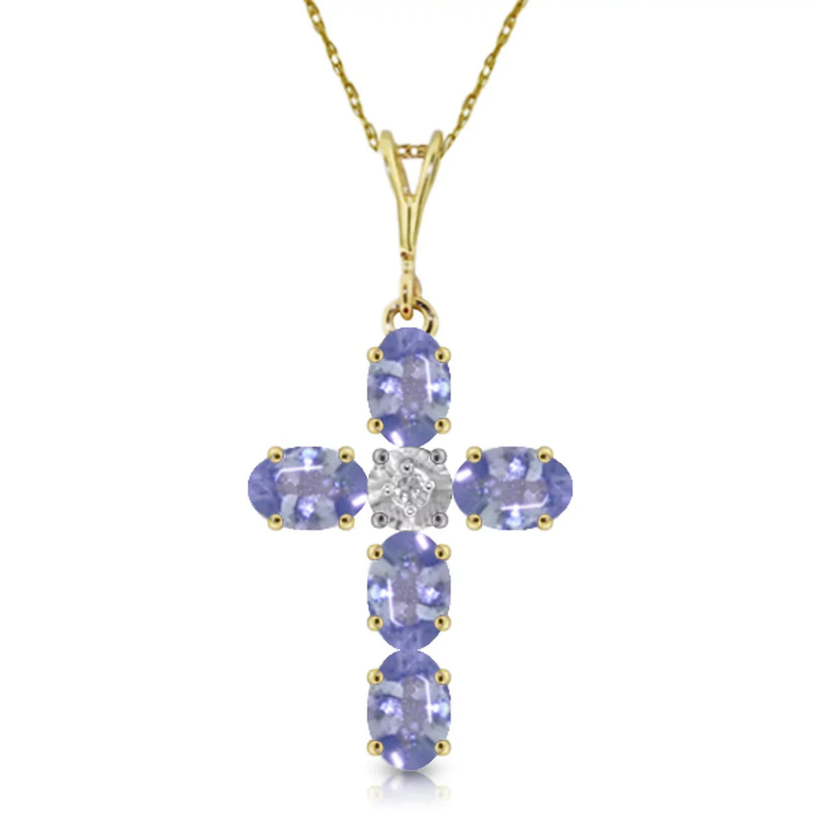 1.75 Cross Gold CTW Diamond Tanzanite Natural 14K Solid Necklace