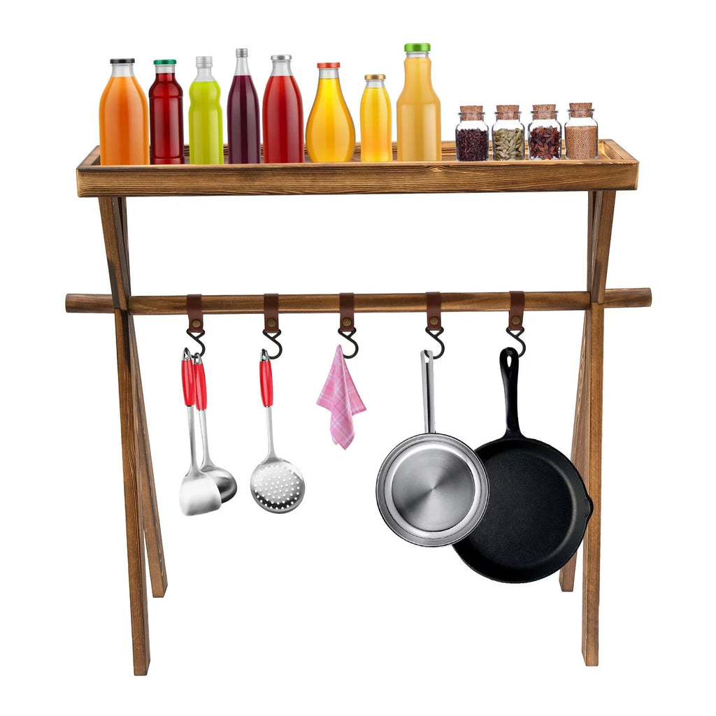 Miumaeov Portable Wooden for Shelf Picnic, Rack Table Grill Rack exterior Storage BBQ Picnic Camping,