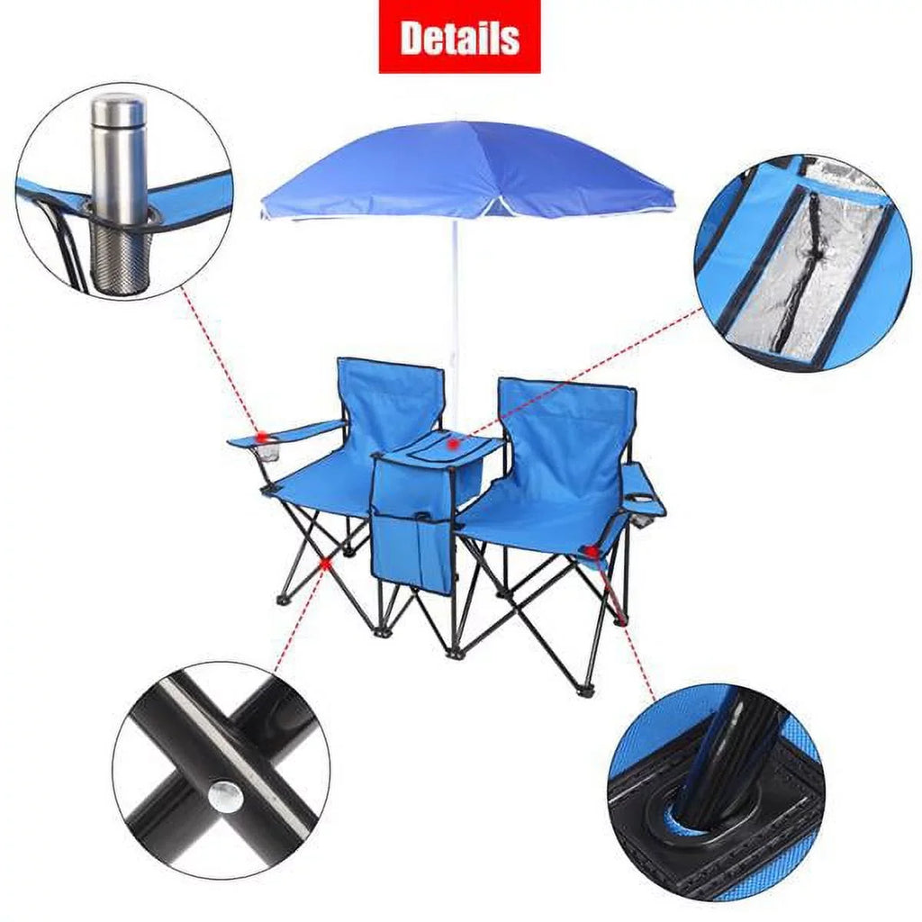 Folding Chair, Pool Bag, Portable exterior Camping Blue High exterior SYTHERS Patio Beach Camping Strength for Table Chair, with Beach Chair Park Double Holder Carrying Beverage Mini