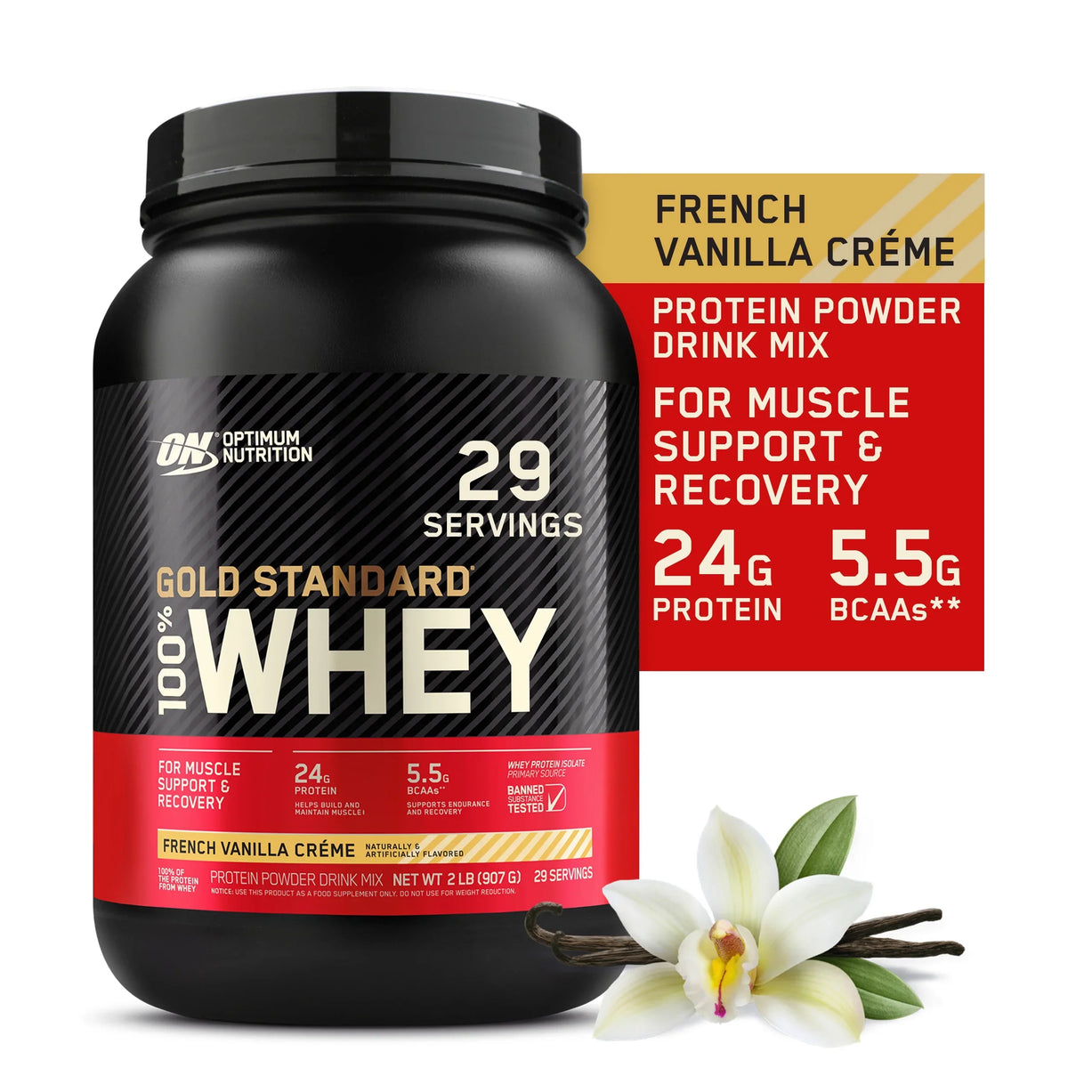 Vanilla Protein Nutrition, 100% Servings 2 Powder, lb, Gold Creme, 29 Whey Standard French Optimum
