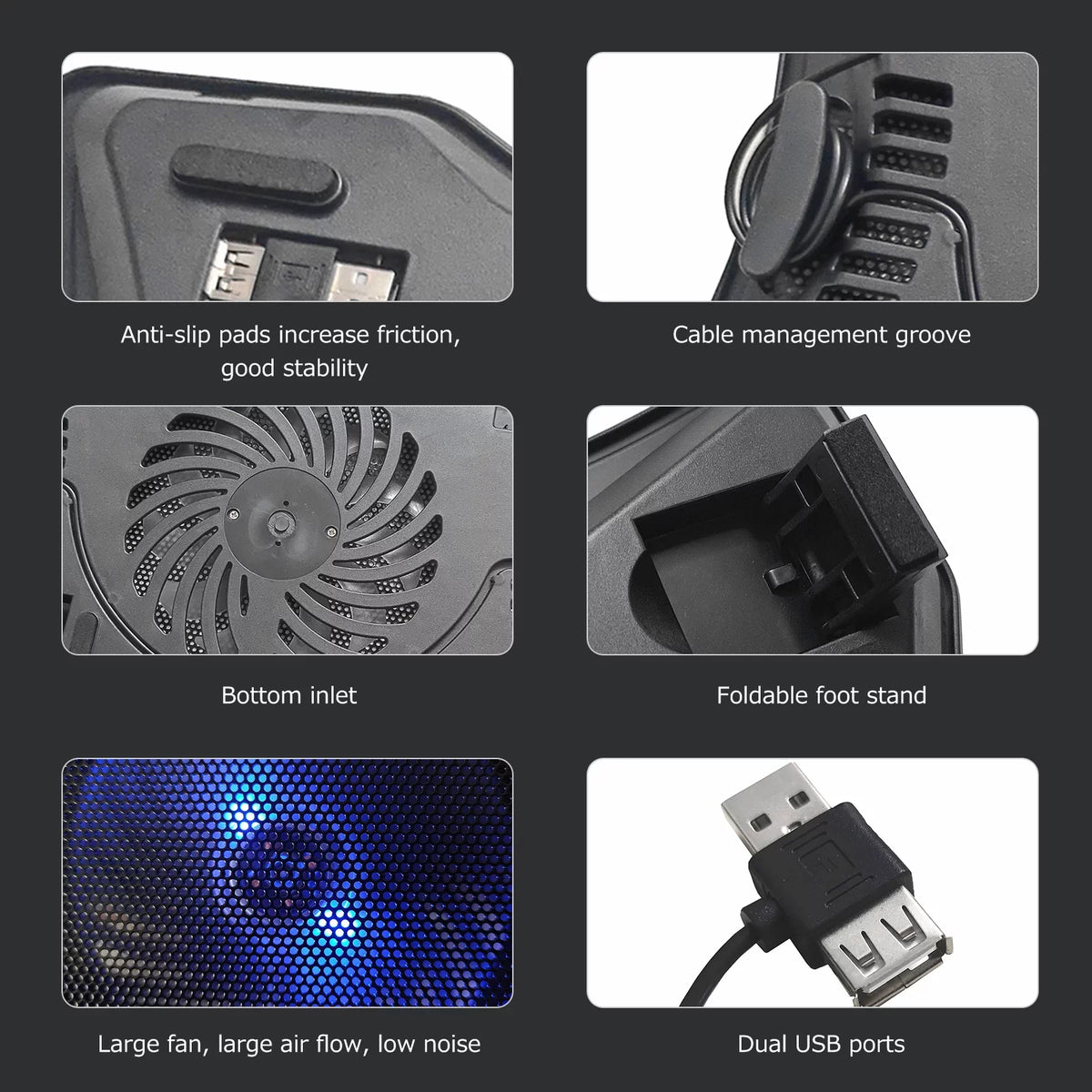 inch 14 USB Ports Laptop Base Support Low Portable Design Noise Cooling Carevas Two Laptop Below Single Cooler Fan Laptops