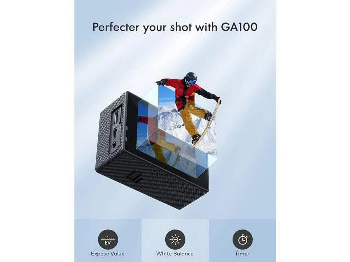 GA100 with Control, Wide Batteries 170° EIS, Camera, Accessories Mount and Camera Remote 4K 20MP Kit Angle 30FPS, Dual Waterproof 2x1050mAh 40M Microphone Camera Action Underwater Helmet WiFi