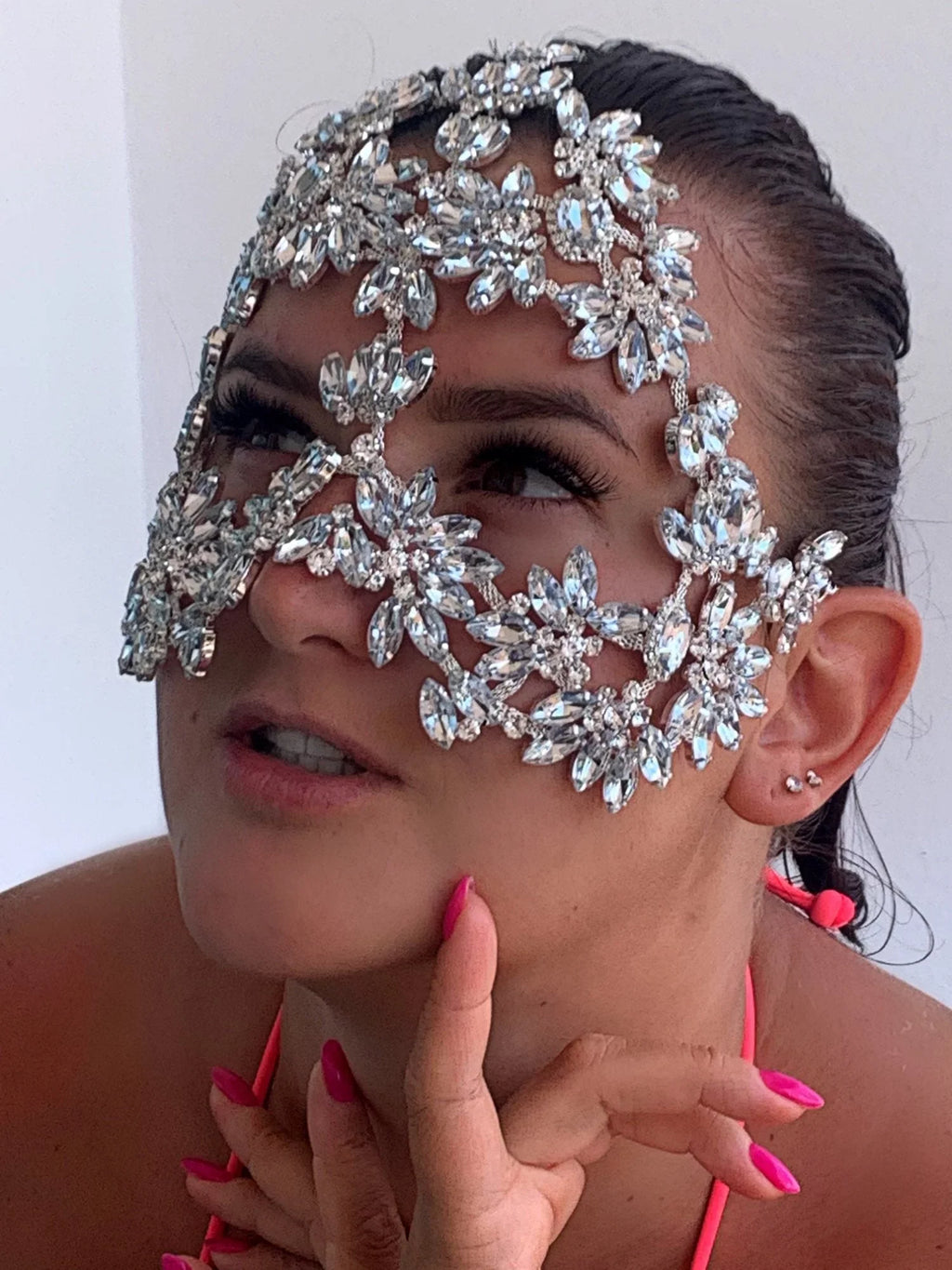 Masks Halloween Women Mask Crystal Masquerade Mask Face for Rhinestone Face Chain
