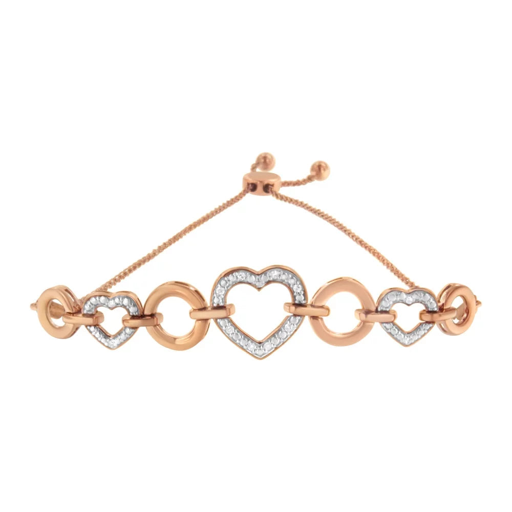 Heart Bolo 6”-10” and Plated Link Rose Gold (I-J .925 14K I3 Silver Adjustable Clarity) Diamond Sterling Bracelet Color, Accent Circle