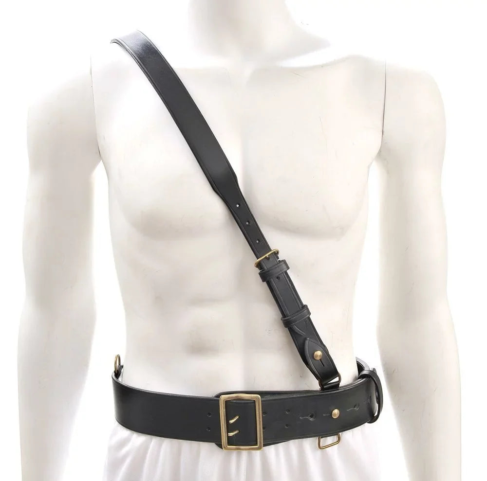Black Strap WW1 will 45" Sam Browne 42"- with Leather Belt fit Shoulder
